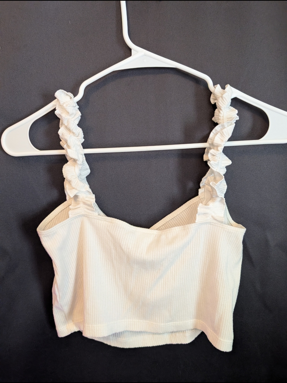 Sunday Best Cream Ribbed Ruffle Strap Crop Top - Picture 8 of 8